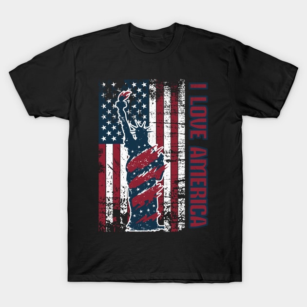 I Love America USA Flag Statue of Liberty T-Shirt by Odetee